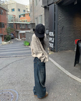 Back button mega denim pants