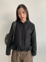 スキムブ フリルフード ショートコート