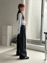 BLACK STRIPE WASHING DENIM PANTS