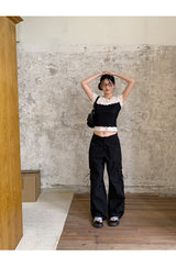 Lace nylon pocket strap cargo pants