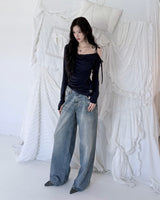 Cats Draping One-Shoulder Top