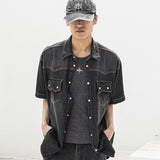 WESTERN WASHED MN POCKET DENIM HALF SHIRTS MSFST003-BK