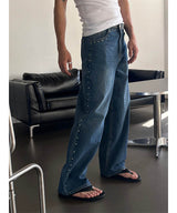 [Unisex]スタッドワイドデニムパンツ