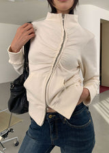 EYELET SHIRRING ZIP-UP