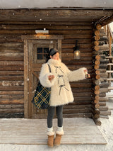 Ivory Poodle Fur Ribbon Half Coat