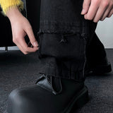 TR2508 non-span incision wide black jeans (S ~ L)