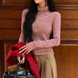 [BELLIDE MADE] 3 colors, stripe finger hole turtleneck T-shirt