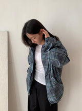 [unisex] キャンバーチェックフードウィンドブレーカー