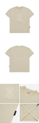 [24SS] ベアアップリケピグメントウォッシングショートスリーブTシャツ（ベージュ）