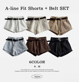 Belling Color Roll-Up A-line Shorts + Belt Set