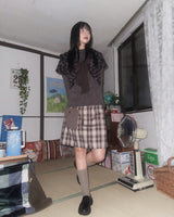 (2color) Knit Pocket Check Mini Skirt
