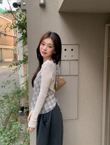 [SHOPPERMADE] シフォンチェックホルターネックスリーブレスブラウス