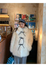 Ivory Poodle Fur Ribbon Half Coat
