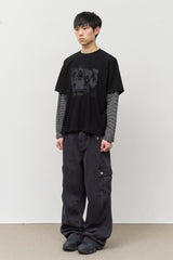 グランジロックレイヤード長袖Tシャツ