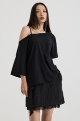 ワンショルダーTシャツ, Black