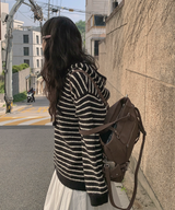 Milk Stripe Dangara Striped Hooded Knitwear