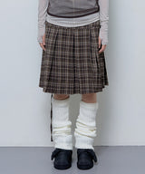 FORMAL BUTTON PLEATS MIDI SKIRT (BROWN)_F24ZD871