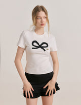 Darling lace ribbon summer t-shirt White