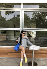 off-shoulder lettering sweater long-sleeved sweatshirt