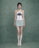  Lace Fan Halter Top #White(白)
