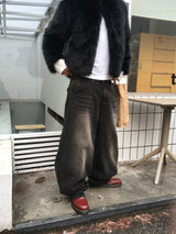 No.1538 Aポケットワイドブラックデニムパンツ
