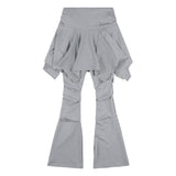 [Set] アンバランススカートレイヤードピンタックパンツ (グレー) F25QD894