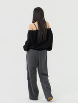 Chin Non-Obi Low-Rise Pants, Charcoal