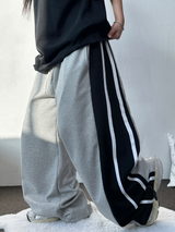 SILVER🩶🤍TWO LINE TRACK BALLOON WIDE PANTS 🖤🩶2COLOR