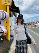 ウールチェックハーフスリーブバミューダパンツ