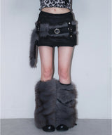 fur loop eyelet belt - deep blue