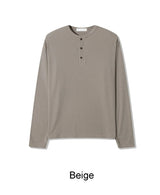 レークフィンガーホールヘンリーネックロングスリーブTシャツ