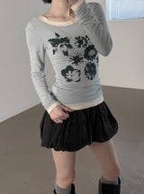 プレスフラワーボートネックTシャツ