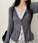Sharo Layered Slim Fit Button Long Sleeve Cardigan