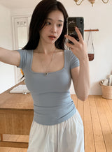 #ベーシックスクエアキャップスリム半袖Tシャツ (5color)