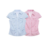 Cherry Piece Crinkle Button Shirt 232105612