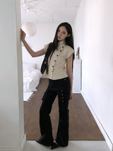 Chuser Cargo Strap Pintuck Bootcut Pants