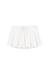 Hugging ribbon pleated skirt, White