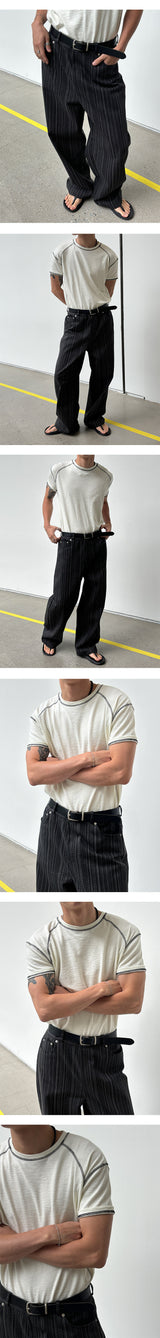 [MUSCLE FIT] ステッチラインハーフTシャツ(4color)