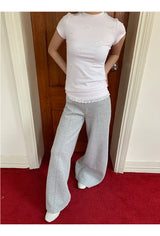 Wide banding lace bootcut pants