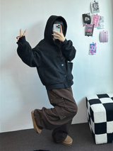 FLEECE/STRING TWO CARGO RIVET WIDE BALLOON LONG PANTS💚🤎🖤🩶4COLOR
