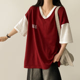 Eau color matching V-neck short-sleeved tee
