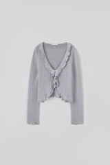 T/T Frill collar ribbed cardigan - soft blue