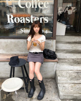 [ORIGINAL] モリ Vネック シャーリング パフスリーブ Tシャツ