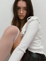FRILL OFF SHOULDER T-SHIRT / WHITE
