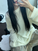 PATCH 🤎 LOOSE GIRLY OVER KNIT 🧸🤍🤎🖤4COLOR