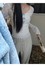 Lace Blue Ribbon Two Piece Long Sleeve Tee