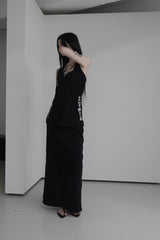 back slash denim long skirt