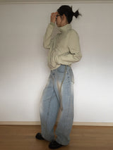 light sand denim wide long pants