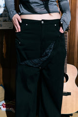 チェックアシンメトリーボタンワイドパンツ