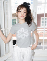DELAY OFF LACE CROP TSHIRTS (MELANGE GRAY)